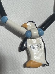 Stunning Flying Colors Hand Painted Ceramic Penguin Pendant necklace vintage