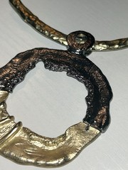 Vintage VCLM Brutalist Collar Necklace Gold Gunmetal Hammered Modernist 1970s