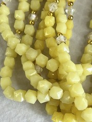 Hong Kong Yellow Beaded Necklace and Clip On Earrings Set Seven Strand Necklace
