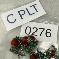 Vintage Art Deco Beaded Necklace Enamel Germany Silver Tone Red Green 30”