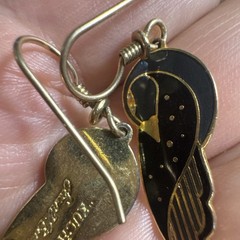 Laurel Burch Vintage Earrings Kuchulu Bird Grey Black French Wires Boho