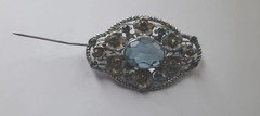 Antique/Art Deco Brooch Silver With Blue Rhinestone WW2 Connection