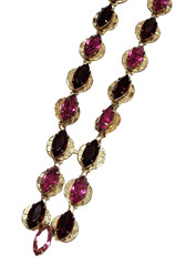 Red Pink Marquise Shape Rhinestone Gold Tone Necklace Negligee Lariat Vtg