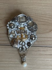 Vintage US Navy USN Anchor Brooch Rhinestone Bulova Watch Assemblage Pin 3”