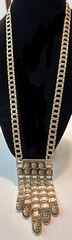 SIGNED Designer EDLEE 70’s Modernist Necklace 30” Gold-tone