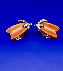 Vintage LISNER Orange Lucite Thermoset Necklace Set Clip Earrings Bracelet