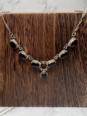 VTG 925 Sterling Silver Rope Trim Accent Oval Black Onyx Statement Necklace
