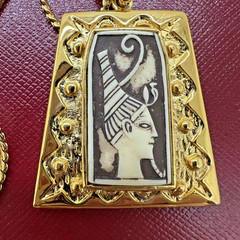 SET OF VINTAGE CELEBRITY GOLD TONE EGYPTIAN MOTIF PENDANT NECKLACE & EARRINGS