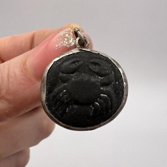 Antique Jewelry Pendant Silver 800 Hand Carved Crab Volcanic Lava