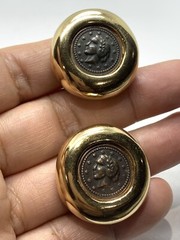 Vintage Costume Fashion Jewlery Gold tone faux Roman Coin Clip-on Earrings