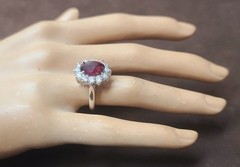 Vintage 18K White Gold Engagement Ring 4.38ct.Natural Rhodolite Garnet Oval Cut