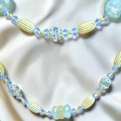 Vintage 1950s 1960s Aqua Glass Crystal Long Beaded Necklace AB Mid Century 33″