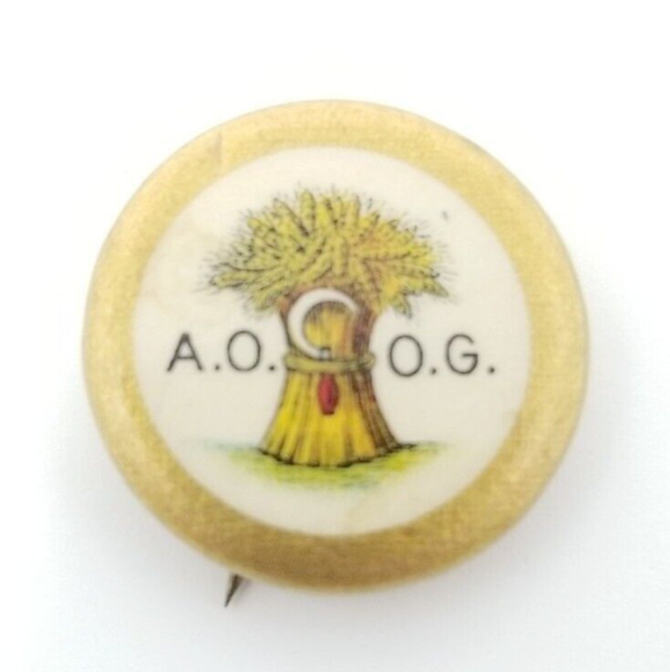 Vintage Little A.O.O.G Lapel Pin Back, Wheat, Circle Brooch, Estate Antique