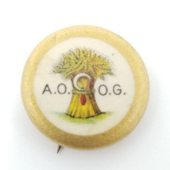 Vintage Little A.O.O.G Lapel Pin Back, Wheat, Circle Brooch, Estate Antique