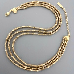 Vintage Napier Necklace -Gold Tone Triple 3 Strand -Textured Bead Chain 16-18”