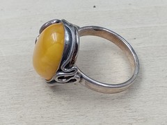 Artisan Made Sterling Silver Egg Yolk Amber Cabochon Ring S11.75 & 9.5 grams