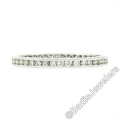 Vintage Platinum 0.80ct Channel Diamond Engraved Petite Stack Eternity Band Ring