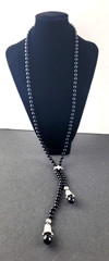 Black Glass Bead Rhinestone Tassel Lariat Necklace +Enhancer Signed Replica 44″
