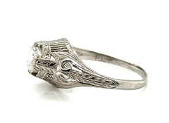 Art Deco Mined Diamond Ring GIA Certified .58ct Platinum Antique Original 1930s