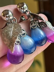 Vintage Napier Cumquat Blue Pink Dangle Drop Clip On Earrings Silver Tone Pat #