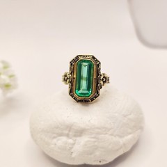 925 silver created emerald ring vintage antique Handmade Size 7
