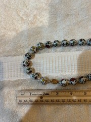 Vintage Cloisonné Enamel Beaded Necklace White Floral Hand Knotted