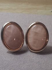 Rose quartz oval cabochon gold plated vintage earrings