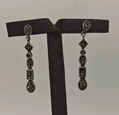 Vtg 3.42g Sterling Silver 925 Marcasite Long Dangle Drop Earrings