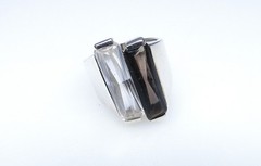 Modernist NF Sterling Asymmetrical Smoky Quartz Silver Ring Sz 6