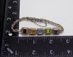 925 Sterling Silver Gemstone Amethyst Peridot Topaz Citrine Marcasite Bracelet