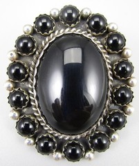 BEAUTIFUL 1 5/8″ JOAN SLIFKA STERLING SILVER ONYX CABOCHON CLIP ON EARRINGS