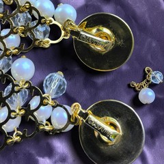 Vintage Avon Faux Pearl Crystal Waterfall Chandelier Clip On Earrings Gold Tone