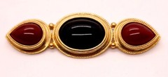 Vtg Agatha Paris Gold Tone Brooch Black And Reddish-brown Cabachons 3.5 Inches