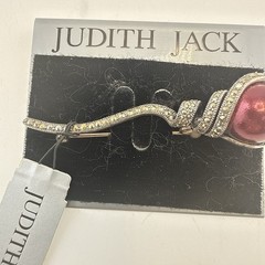 Judith Jack Brooch Sterling Silver Marcasite Pin Red Imitation Pearl $110 Deco