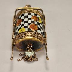 VINTAGE VERMEIL GOLD OVER SILVER ENAMEL ASIAN MEMENTO PENDANT – RARE – 1.5″