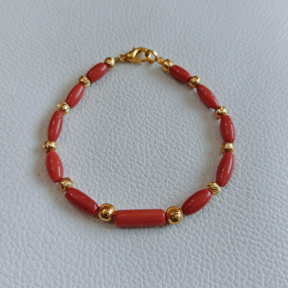 Natural Coral Gemstone Bracelet Coral Bead Bracelet Red Coral Handmade Bracelet