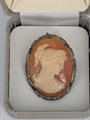 Antique Shell Cameo Brooch Pendant 800 Silver Hand Carved Classical Lady