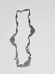 Vintage Brutalist Organic Pewter Necklace Red Cabochon Mid Century Modernist