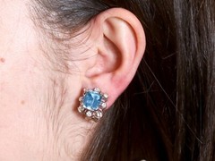 Vintage 9.50Ct Aquamarine and 0.80Ct Diamond 18k White Gold Earrings Circa 1950