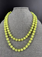 Vintage MCM Lime Green Crackle Lucite Bead Flapper Necklace 53″