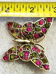 Hollycraft Vintage Pastel Butterfly Rhinestone Brooch Pin & Earrings Set