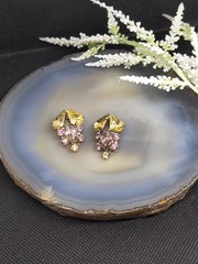 Vtg Yellow Lavender Czech Glass Rhinestone Clip On Earrings