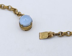Vintage Blue Glass Pendant Necklace Moonglow Floral Statement Cabochon