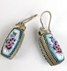 Vtg Russian Rostov Finift Porcelain Enamel Drop Dangle Earrings Double Sided