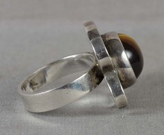 1950s Modernist Scandinavian sterling silver & tiger eye RING Size 7.5