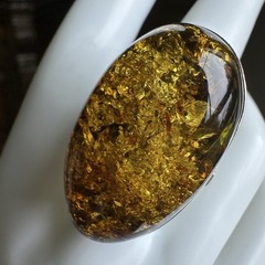 VTG Baltic Amber Statement Ring Size 8.5 Oval Large Chunky 925 Sterling 13.6g