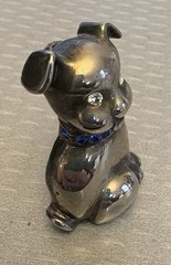 Adorable Vintage Bulldog Pug Puppy Dog Brooch Blue Rhinestone Collar signed LJ