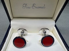 Red and Blue Enamel White Gold Plated Cuff Links