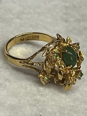 Vintage 18KT. H.G.E. Faux Jade Uranium Glow Stones Gold Plated Ring 7.75