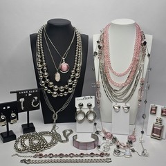 Vintage 21 pc. Silver Pink Jewelry Lot Claiborne Napier Klein Necklace Earring